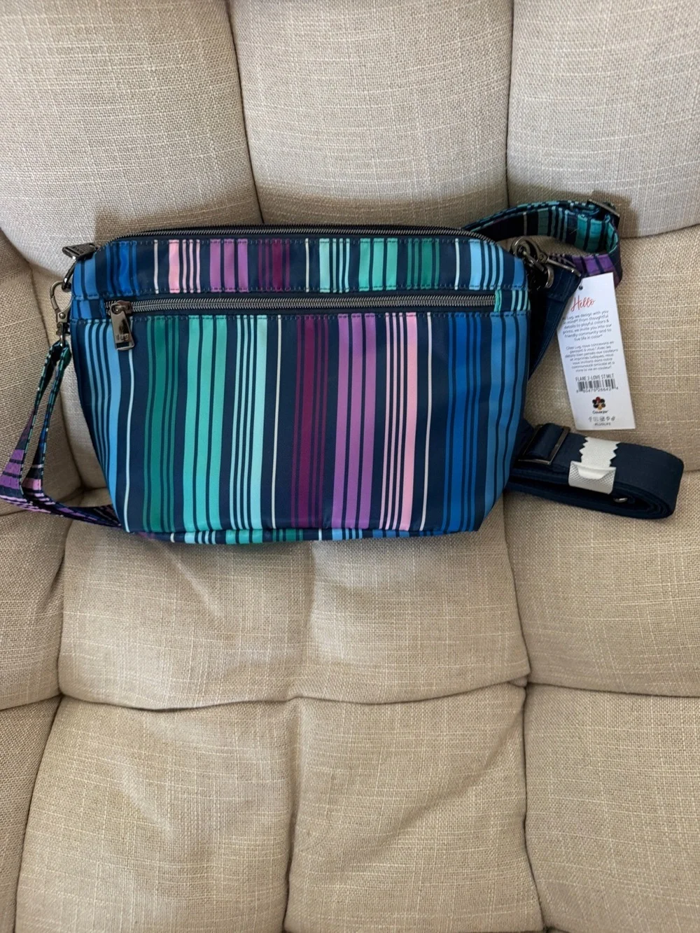 lug Quilted Multicolor Stripe Crossbody - Navy, Teal, Purple, Pink